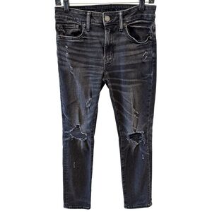 American Eagle Outfitters AirFlex+ Black Distressed Skinny Jeans 28x30
